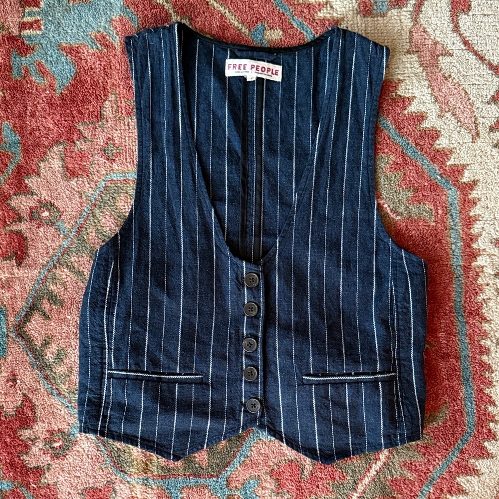 Free People Dark Blue Pinstripe Vest